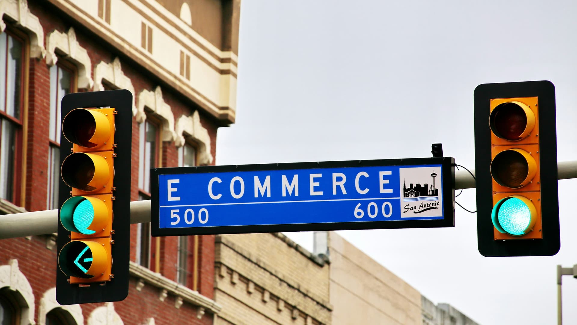 Street signs for online shopping and checkout representing the demo storefront UI