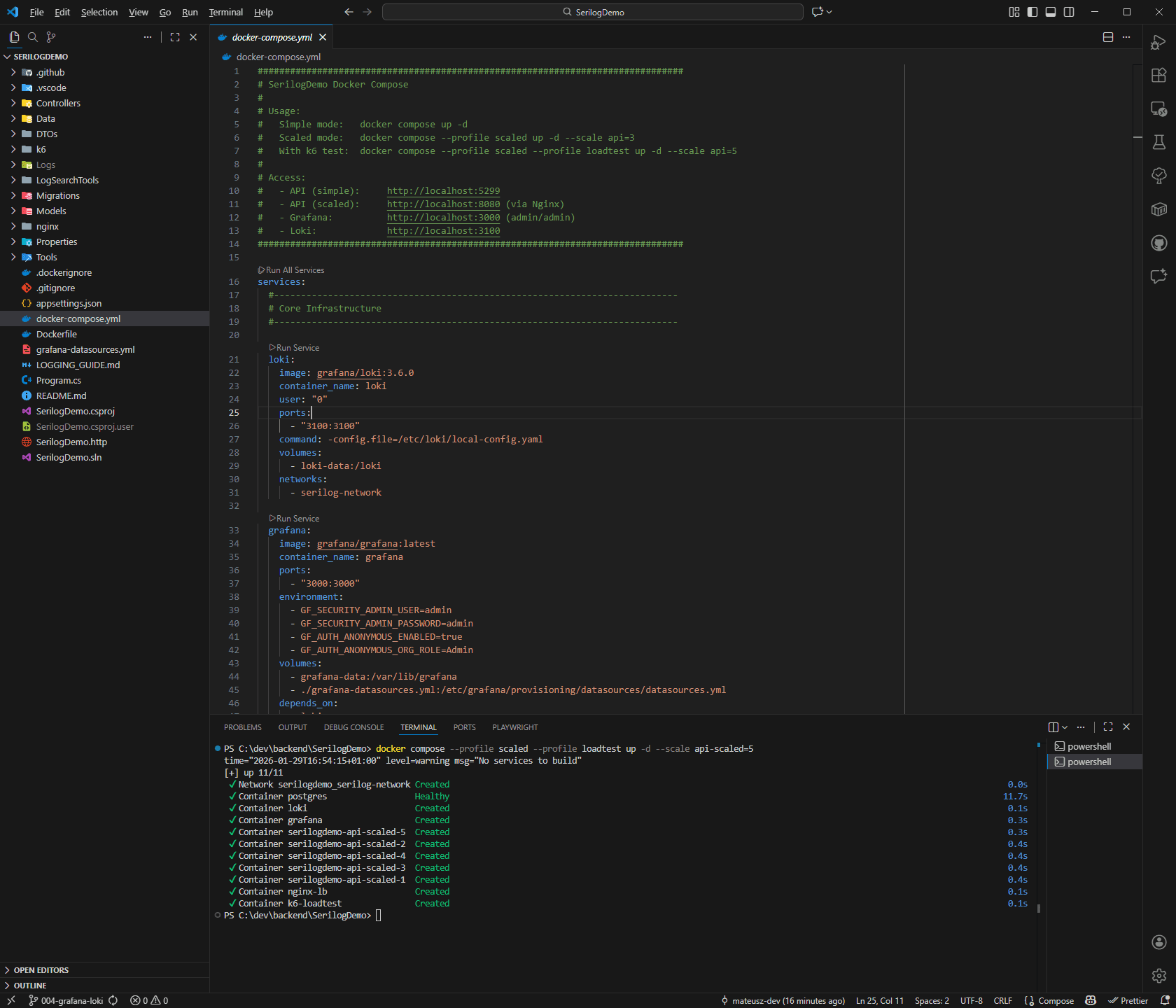 Terminal showing SerilogDemo scenario initialization